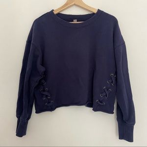 Aerie Dark Blue Distressed Sweatshirt with Laced Sides Size SP